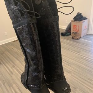 Black Sequin UGG Brand Knee High Boots